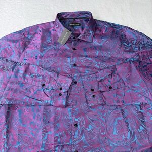 Barry Wang Dress Shirt Mens 4XL Paisley Flower Woven Silk Blend 3D Vibrant NWT